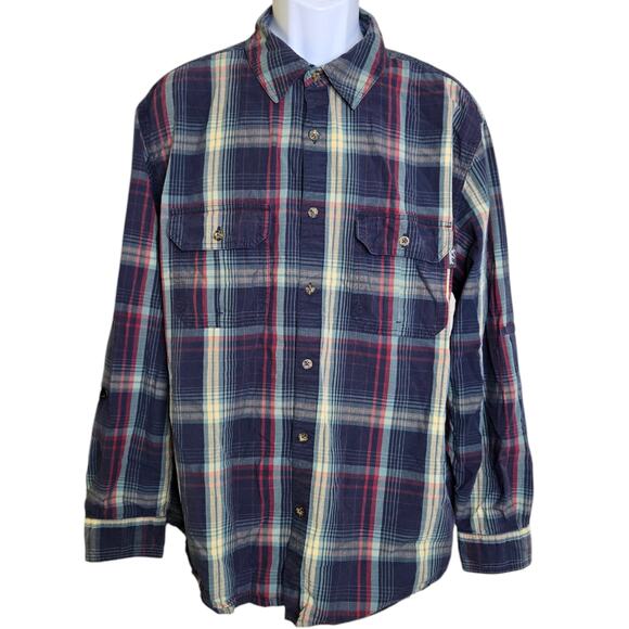 Woolrich Mens‎ Plaid Shirt XL Roll Tab Sleeve Pockets 100% Cotton Multicolor - Picture 1 of 10